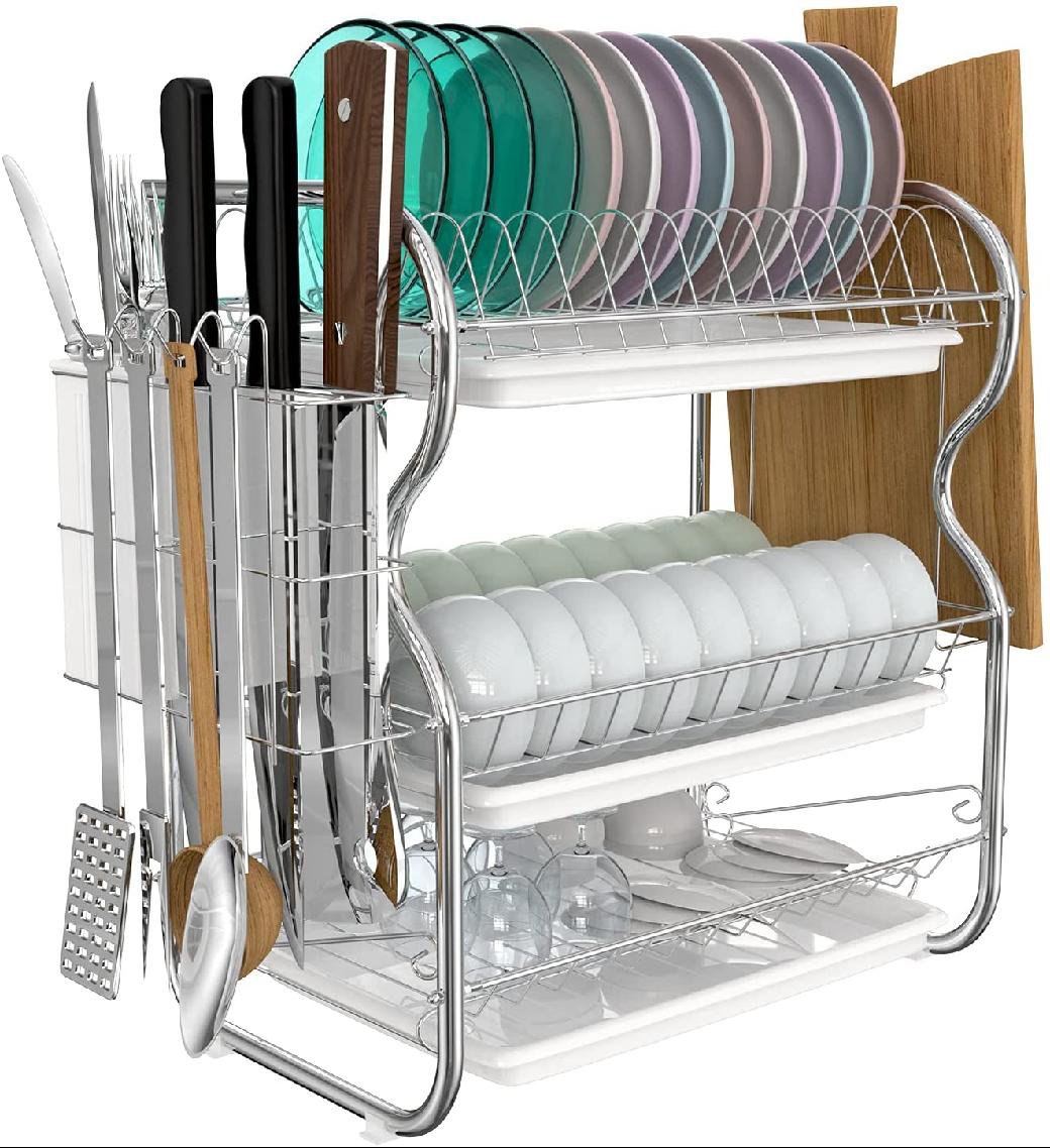 New 3 Tier Dish Rack Stainless Steel Large Capacity Dish Drying Rack Organizer 
