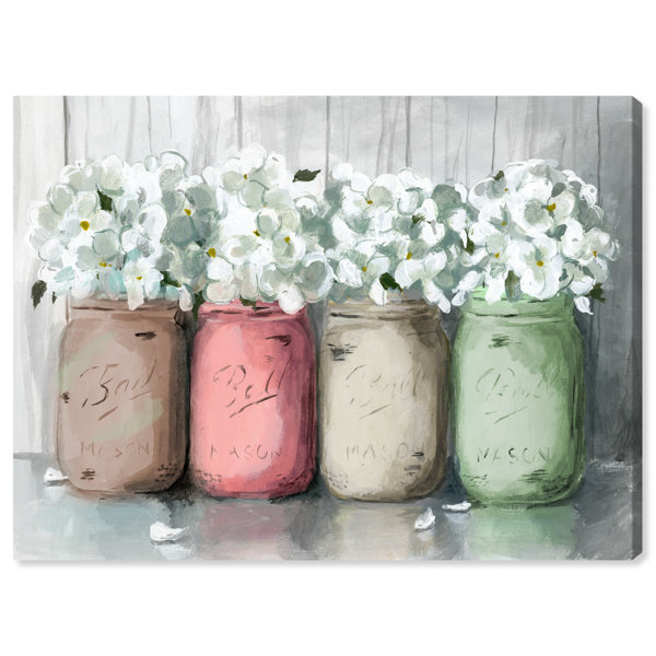 August Grove Mason Jar Muted Floral And Botanical Wrapped Canvas