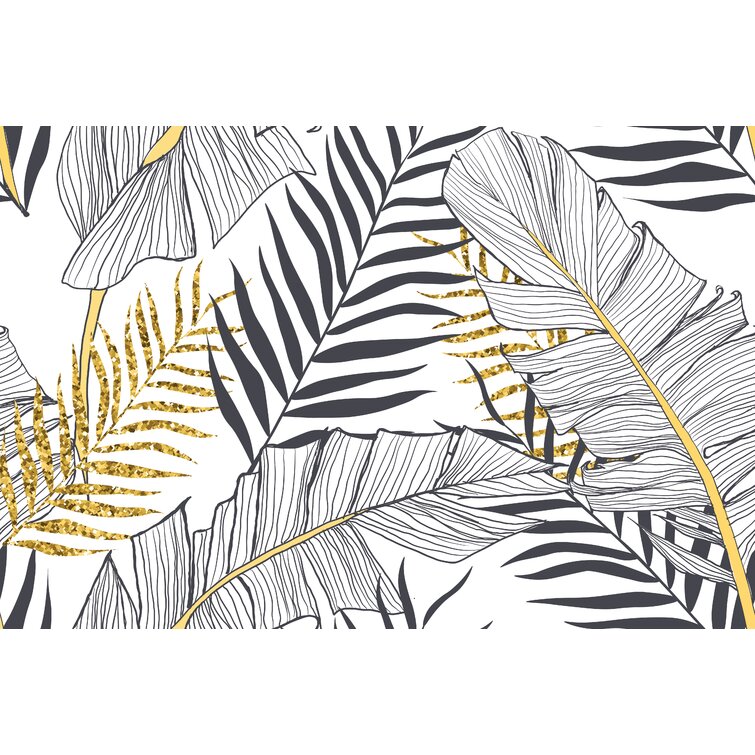 Peel-and-Stick Removable Wallpaper Palm Tropical Leaves Jungle Black And White