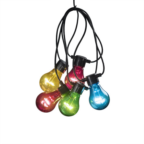 Konstsmide Set of 10 Static LED Multi Coloured Festoon Lights with Black Cable