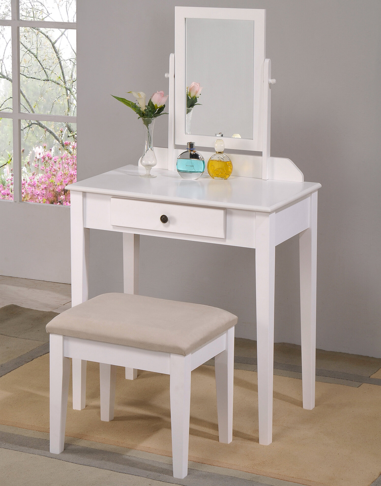 Solid Wood Vanity Set With Stool And Mirror Reviews Birch Lane