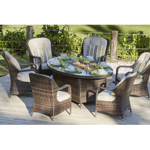 Aspen Fire Pit Dining Set Wayfair Carshalt 7 Piece Dining Set With Cushions And Firepit