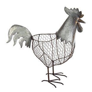 NEW~Whimsical Aged Wood Look Rooster on Spoke Wheels Figurine Farmhouse Chicken 
