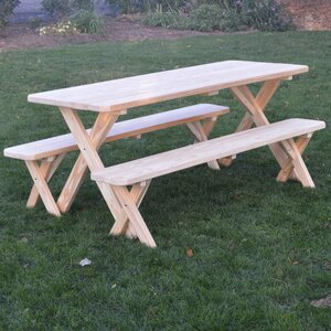 Handanyan Pine Cross-leg Picnic Table with 2 Benches