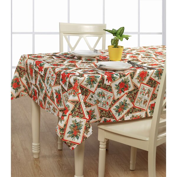 RED POINSETTIAS CHRISTMAS FABRIC TABLECLOTH~52"x70" Oblong~ Shine~NEW 