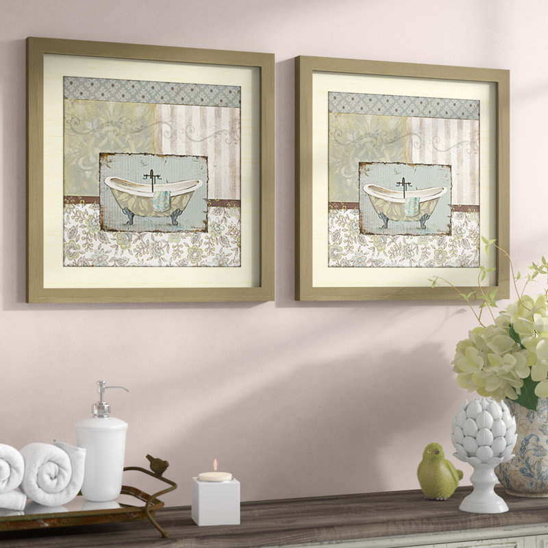 Ophelia Co Country Style Bath 2 Piece Framed Acrylic Painting