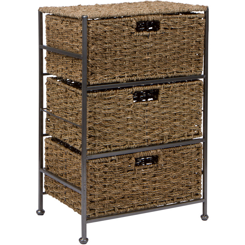Trademark Innovations Seagrass And Metal 3 Drawer Storage Chest