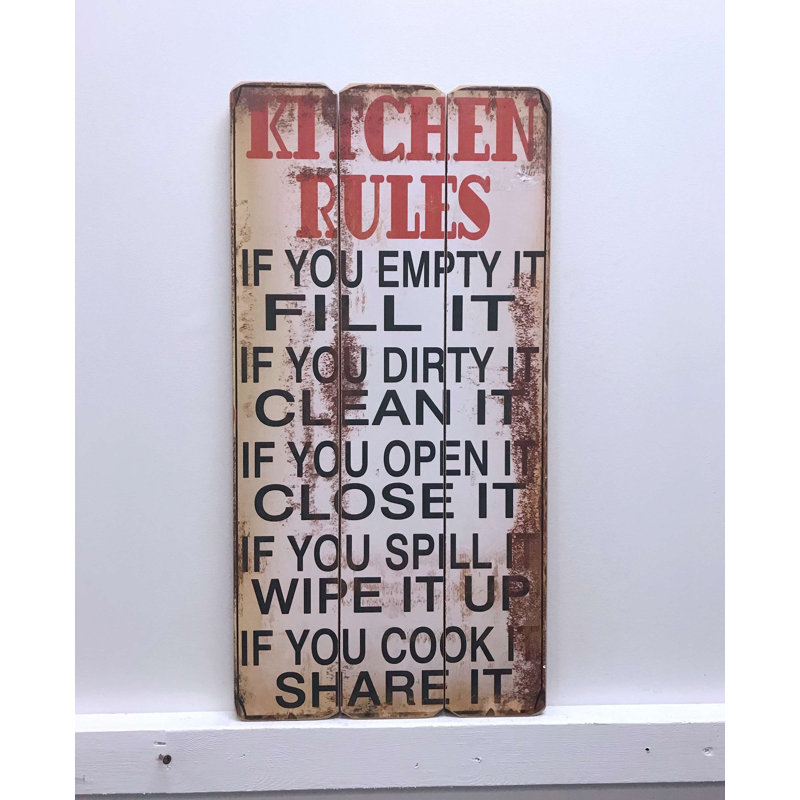 Millwood Pines Kitchen Rules Wooden Sign Wall Decor Wayfair