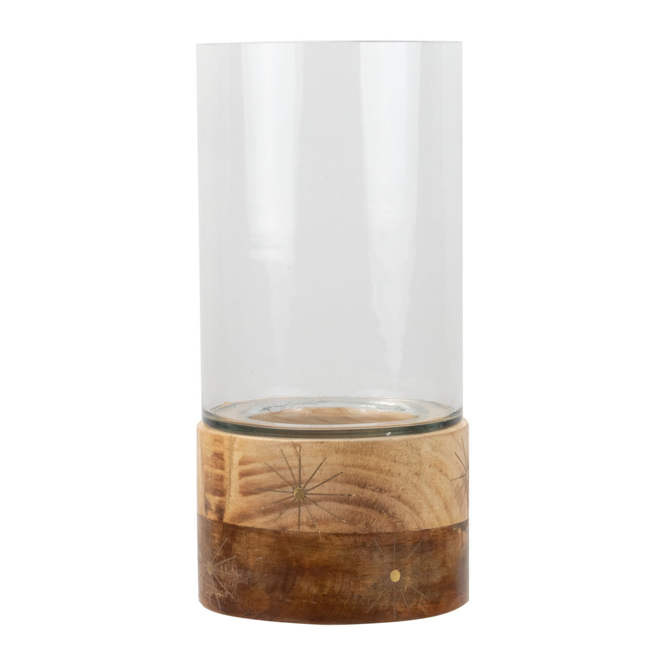 wood and glass hurricane candle holders