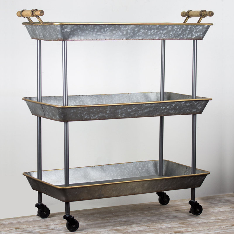 Lurie 3 Tier Galvanized Metal Shelf On Wheels Bar Cart Reviews Lurie 3 Tier Galvanized Metal Shelf On Wheels Bar Cart