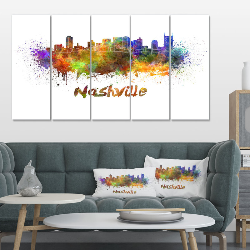 Designart Nashville Skyline Cityscape 5 Piece Painting Print On