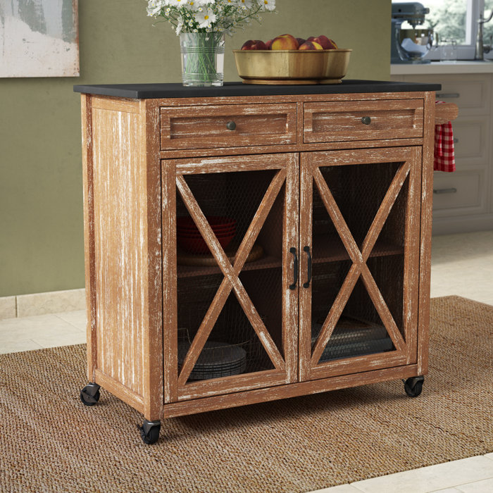 Gracie Oaks Gemma Two Door Kitchen Cart With Granite Top Reviews
