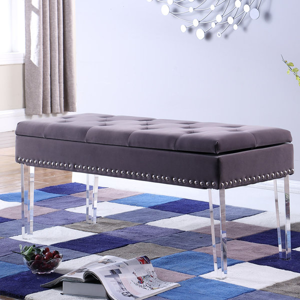 House Of Hampton Esmeyer Tufted Mid Century Nailhead Trim Upholstered Flip Top Storage Bench Reviews Wayfair