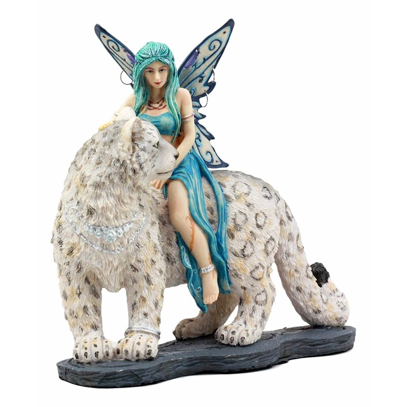 World Menagerie Hateya Frost Fairy Riding Snow Leopard Figurine | Wayfair