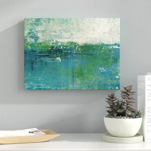 Ebern Designs Blue Green Coastal Abstract Black Acrylic Painting