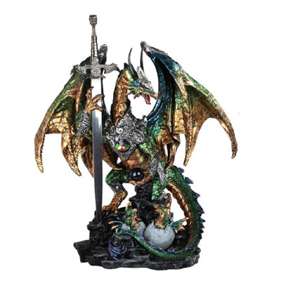 Home Office D&eacute;cor Large Dragon with Sword Figurine Trinx