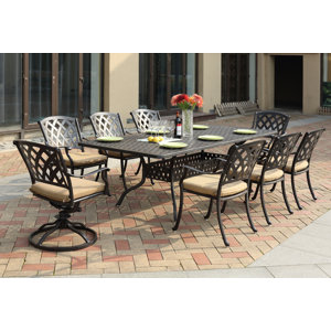 Campton Contemporary 9 Piece Metal Frame Dining Set with Cushion