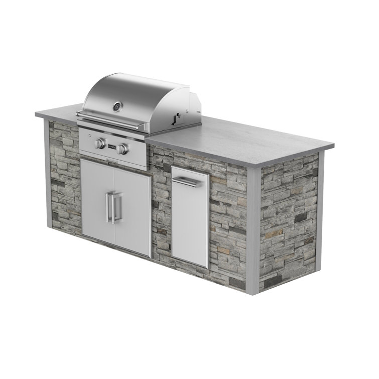72’ Rta Outdoor Kitchen Island With Grill And Waste Bin - Stacked Stone  Terra