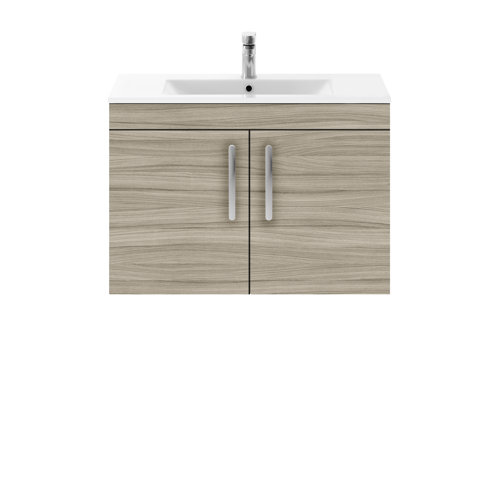 Vasari Vista Driftwood Door Wall Hung Vanity Unit & Minimalist Basin - 800mm Width