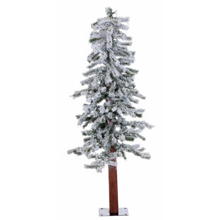 White Christmas Trees You Ll Love Wayfair Flocked Alpine 4 White Green Pine Trees Artificial Christmas Tree With 100 Clear Lights