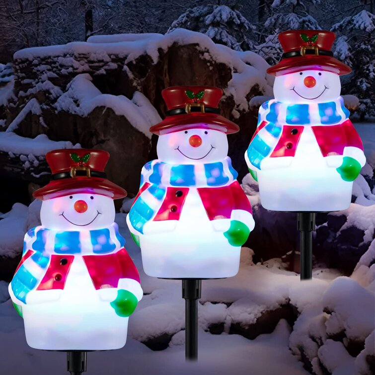 Topchoice Christmas Snowman Pathway Lights Outdoor, 3-In-1 Landscape ...