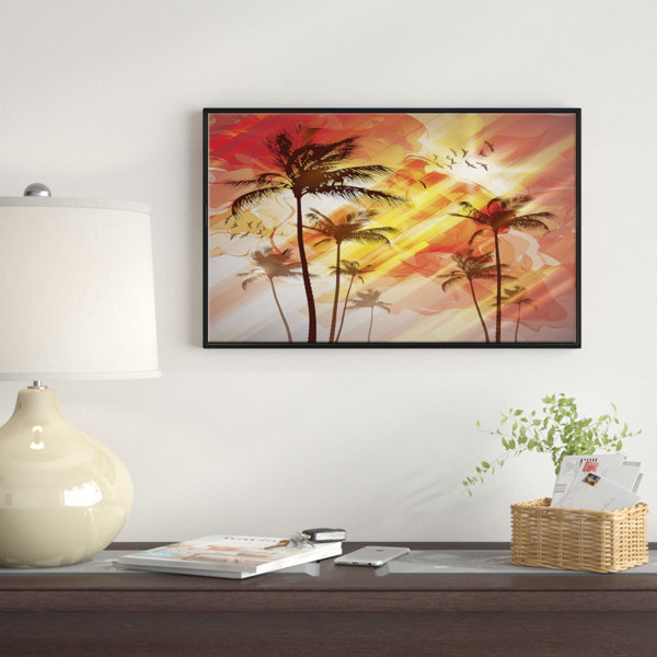 East Urban Home Palm Tree At Sunset Framed Oil Painting Print On