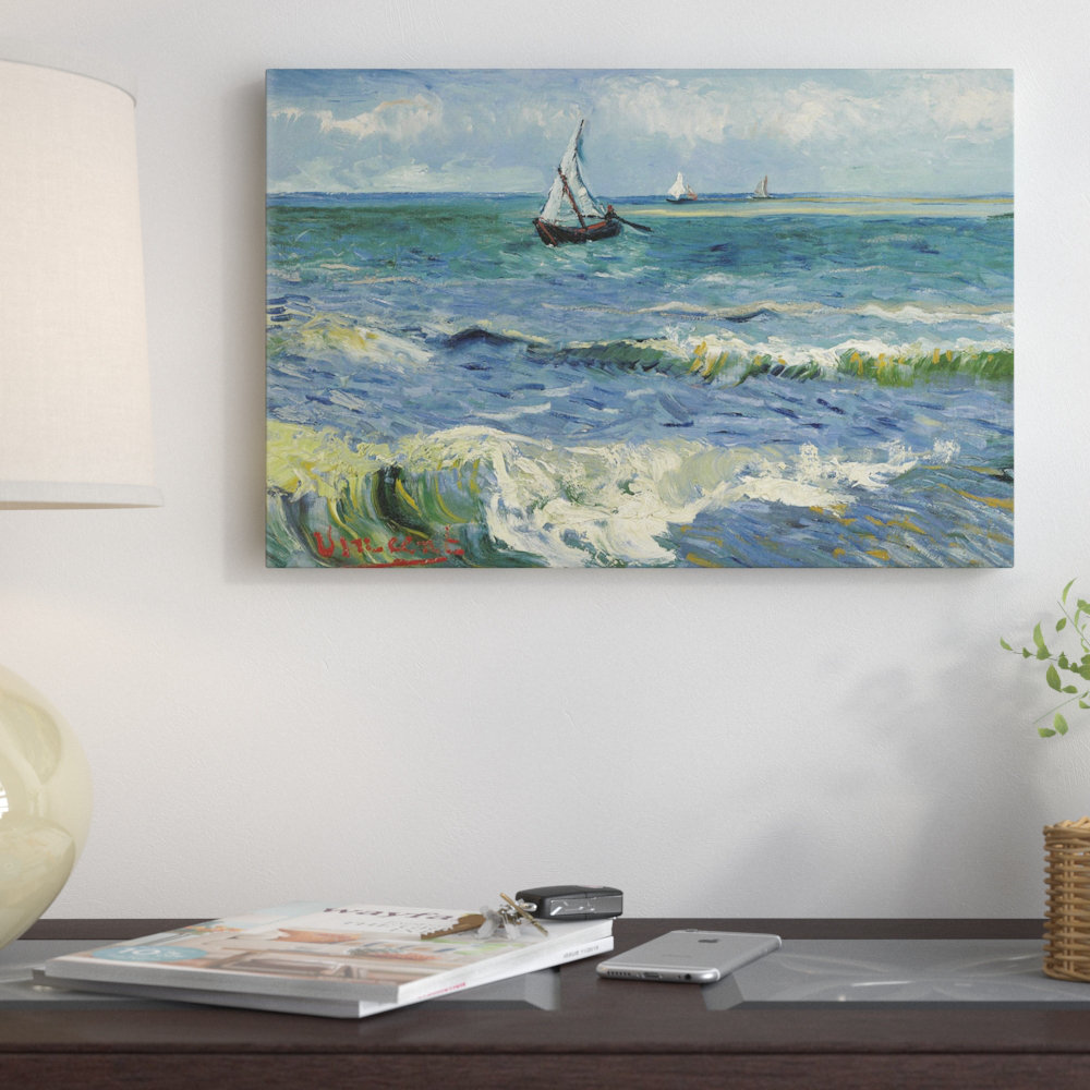 THE SEA AT LES SAINTES MARIES DE LA MER FRANCE BOAT PAINTING BY VAN GOGH REPRO