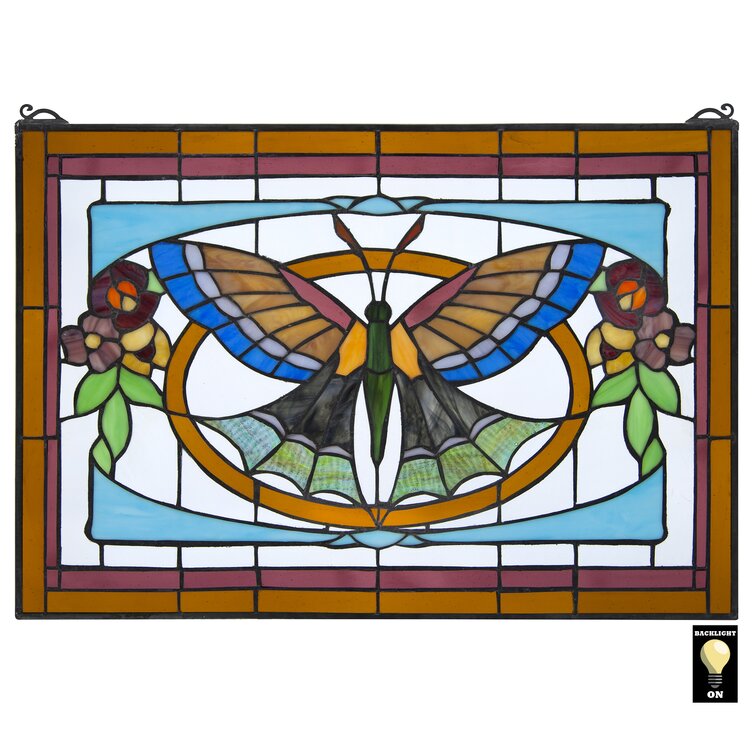 Design Toscano Butterfly Ballet Tiffany Style Stained Glass Window Panel Wayfair