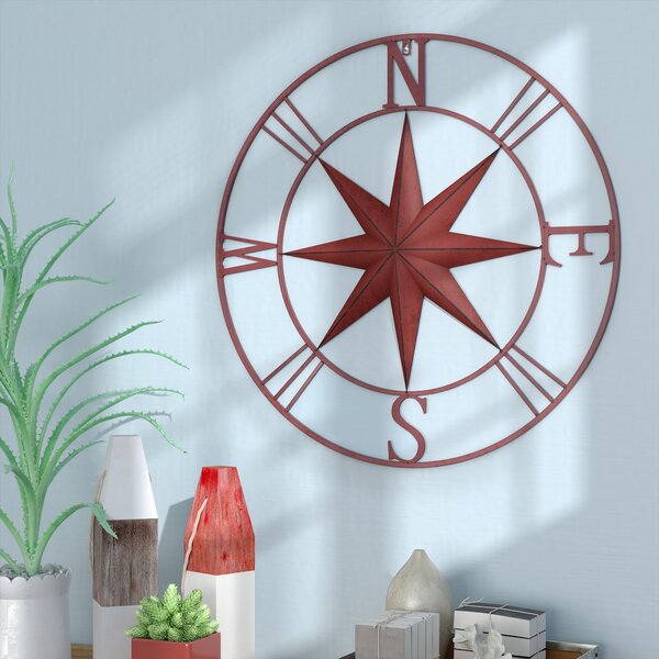 Midwest-CBK Galvanized Metal Wall Art Rose Compass 30-in