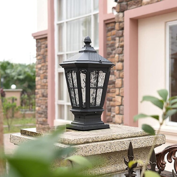 French Country Metal Lantern Stone Glass Shade Waterproof Outdoor Wall Lights