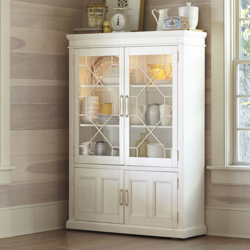 Lisbon Solid Rubberwood Lighted China Cabinet Reviews Birch Lane