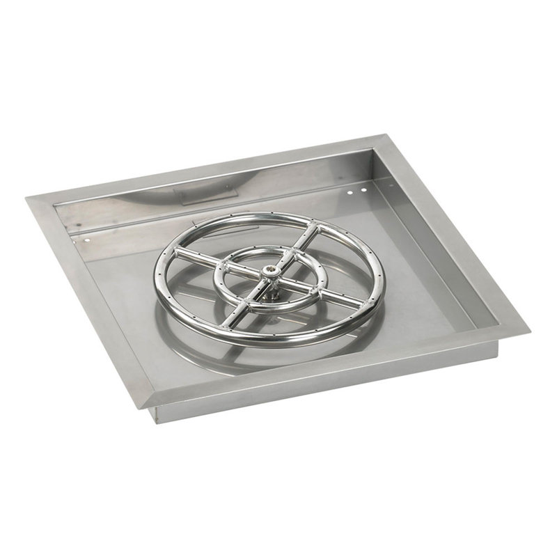 American Fireglass Square Stainless Steel Drop In Pan With Spark