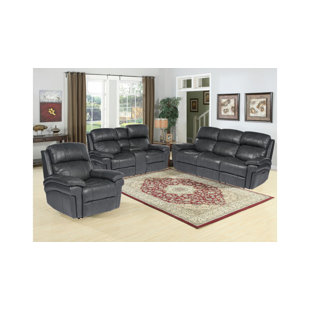 Dipasquale Reclining Luxe Leather 3 Piece Reclining Living Room Set by