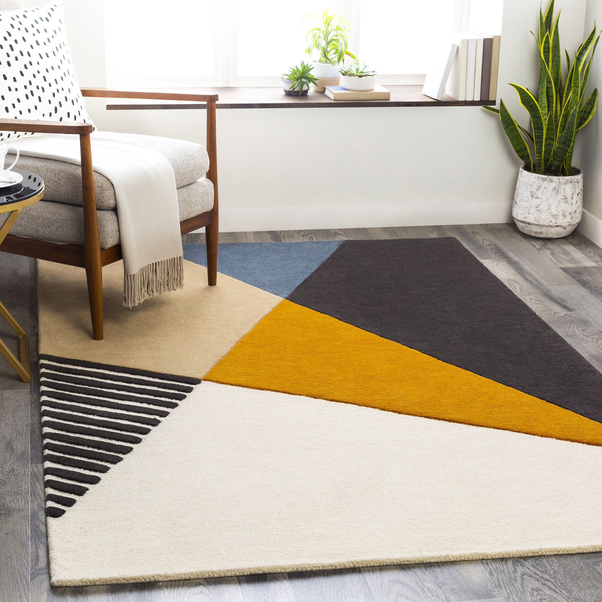 Allmodern Salvator Handmade Tufted Wool Saffron Black Area Rug Reviews Wayfair