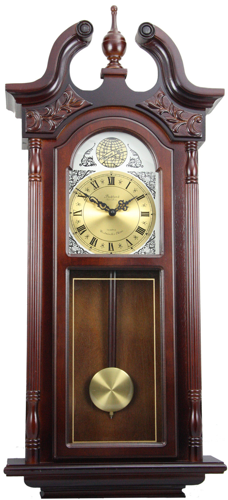 BEDFORD 26/"MAHOGANY CHERRY OAK FINISH GRANDFATHER WALL CLOCK with PENDULUM/&CHIME