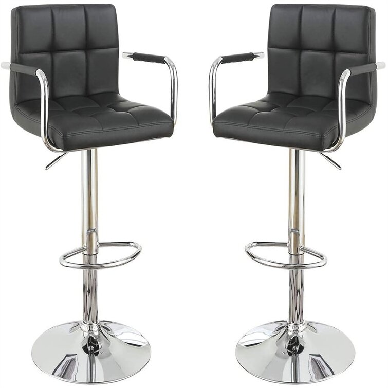 24'' Seat High Chairs Bar Stools Set of 2 Leather Tufted Counter Height Stools 