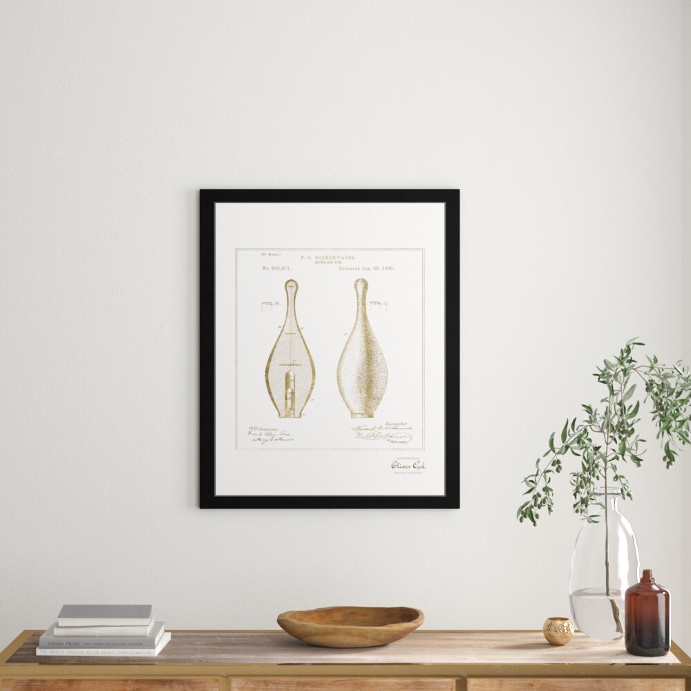 'Bowling Pin 1895' Framed Graphic Art in Gold 
