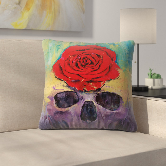 Skull With Red Rose Throw Pillow Skull With Red Rose Throw Pillow