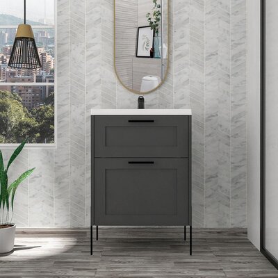 Steelside™ Kelso 24'' Single Bathroom Vanity with Ceramic Vanity Top ...
