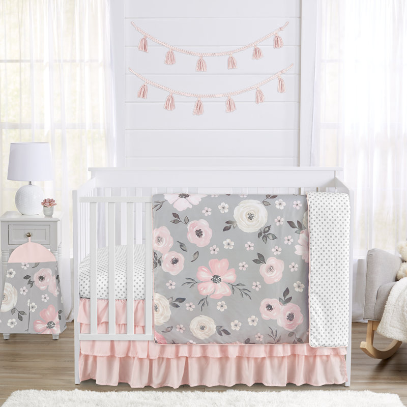Sweet Jojo Designs 4-Piece Crib Bedding Set - 100% Cotton Jungle Safari Animals (Elephant, Giraffe), Includes Blanket, Fitted Sheet, Skirt & Diaper Stacker