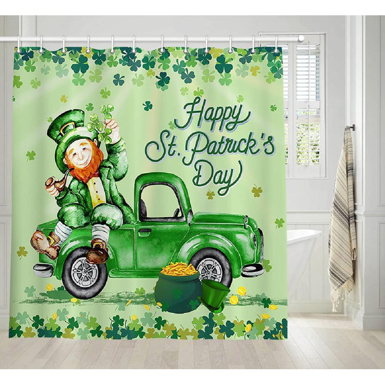 Patrick's Day Shower Curtain Sets Green Clover Gnome Elf For Bathroom Decor St 