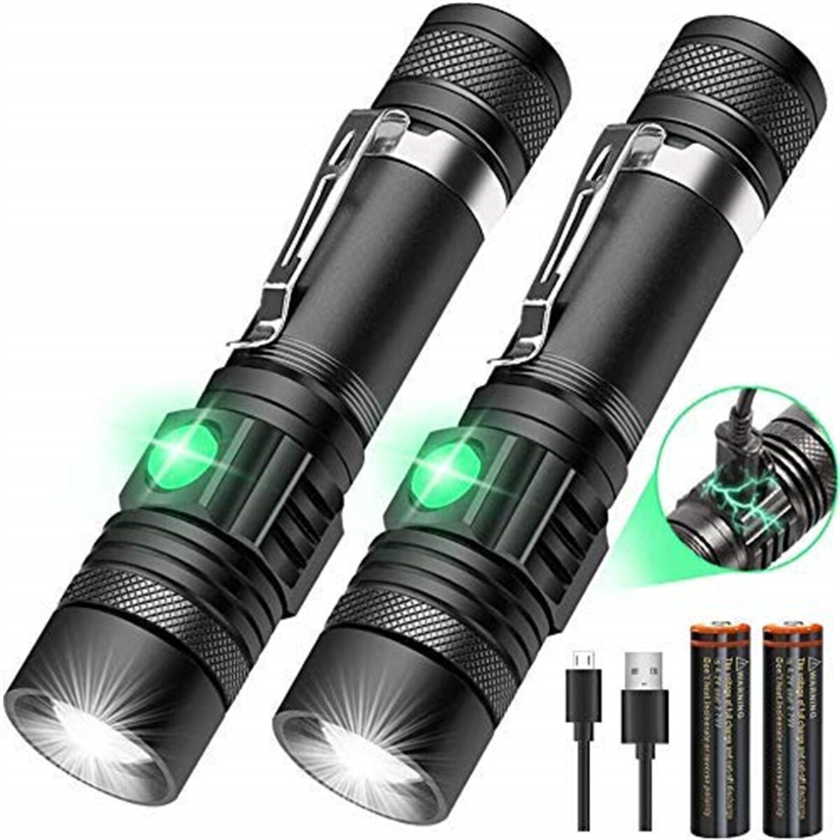 Flashlight Rechargeable 18650 Battery Tactical USB Waterproof Light Zoomable