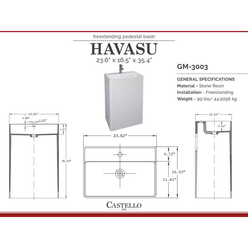 Castellousa Havasu Stone 24 Pedestal Bathroom Sink Wayfair