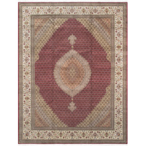 Pasargad Tabriz Collection Hand-Knotted Silk & Wool Area Rug- 9' 11