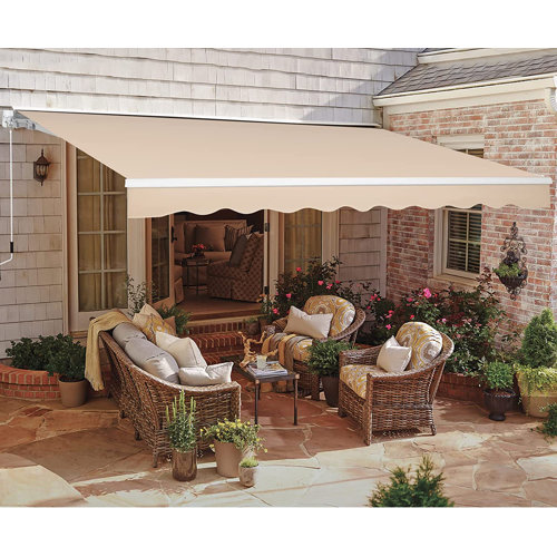 AECOJOY Manual Retraction Slope Patio Awning in Beige & Reviews | Wayfair