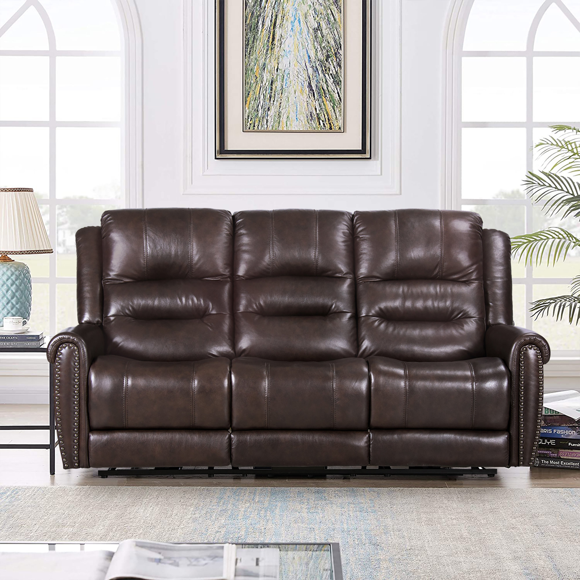 Winston Porter Graeson 81.5'' Wide Genuine Leather Power Standard