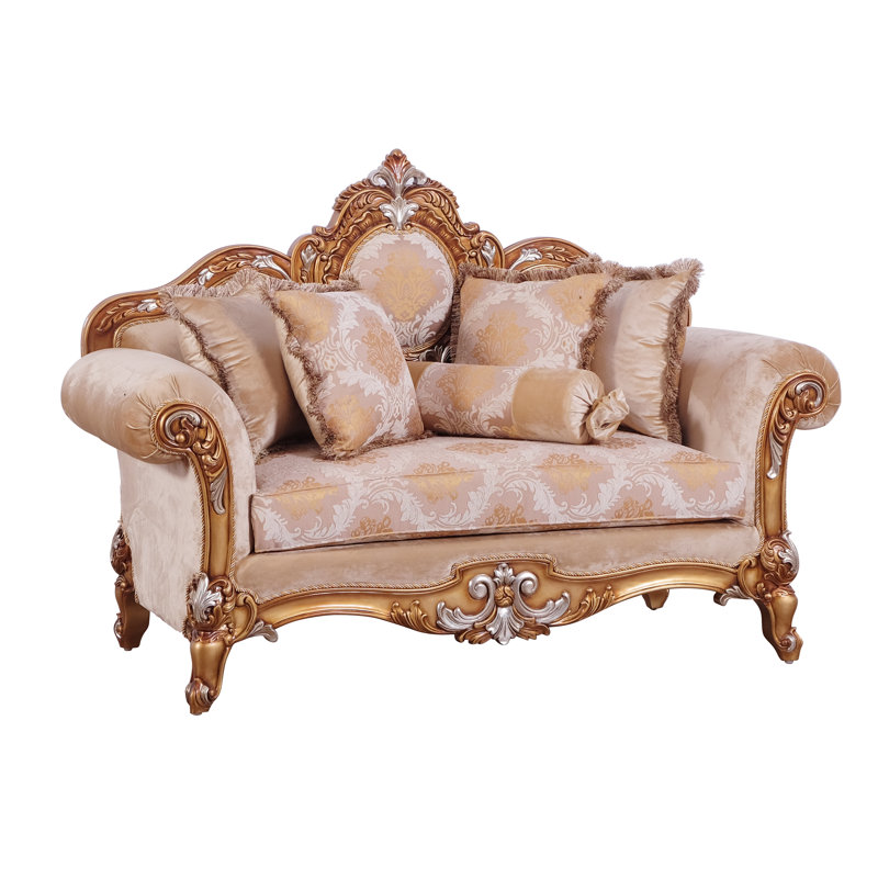 Benjara Baroque Style Wooden Loveseat With Rolled Armrest Beige And Gold Wayfair