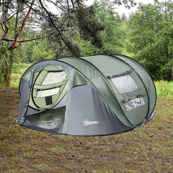 Outsunny 5 Person Camping Tent With A Water Fighting Polyester Rain Cover Easy Pop Up Design 2 Mesh Windows With Covers Wayfair