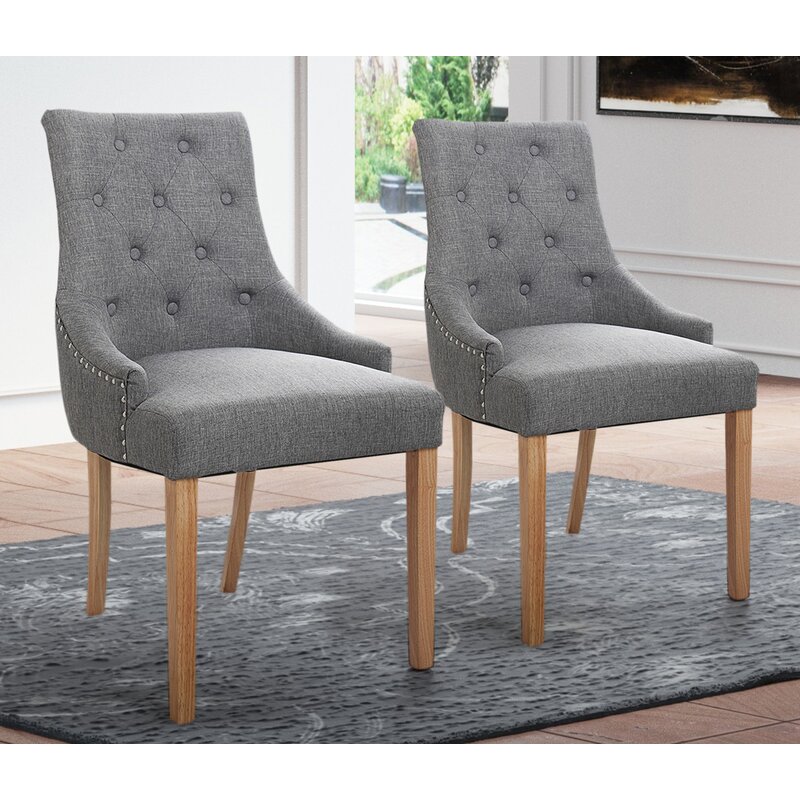 Gracie Oaks Set Of 2 Button Tufted Dining Chairs Grey Reviews Wayfair Ca