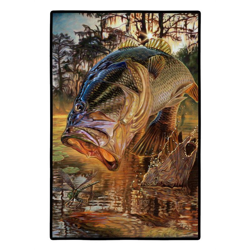 Millwood Pines Cornejo Dragon Slayer Largemouth Bass 36 In X 24 In Non Slip Outdoor Door Mat Wayfair